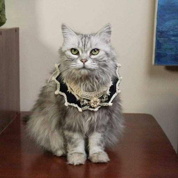 Vintage Pet Collar with Bow, Pearls, and Lace - Handcrafted Elegance