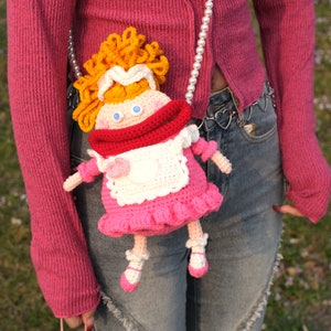 gehäkelte rosa Puppentasche，HäkeltascheSommertasche，StricktascheGeschenk für Mädchen，Geburtstagsgeschenk