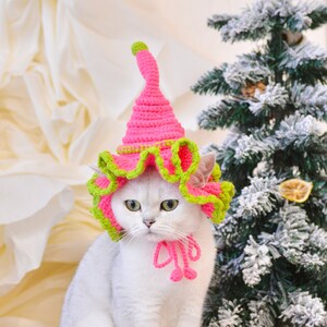 Enchanting Elegance: Sparkling Pink Christmas Hat for Pets image 4