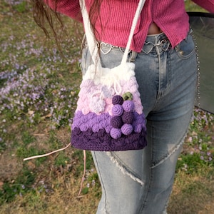 Bolso bandolera de ganchillo, bolso de uva hecho a mano, bolso de uva de punto, bolso bandolera de ganchillo producto terminado, regalo para ella