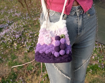 Crochet crossbody Bag,Handmade Grape Bag,Knitted Grape Bag,crochet purse crossbody bags finished product,gift for her