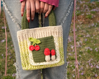 Crochet mushroom Top handle Bag,Handmade cherry Bag,Knitted mushroom Bag,crochet purse top handle bags finished product,gifts for her