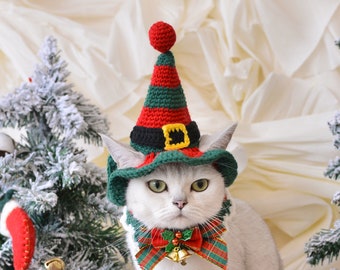 Whisker Wonderland Delight: Festive Elf Hat and Collar Set for Your Furry Companion!