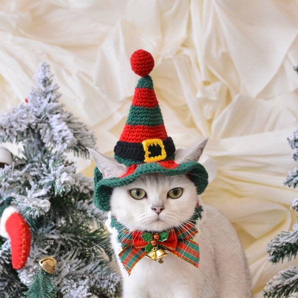 Whisker Wonderland Delight: Festive Elf Hat and Collar Set for Your Furry Companion!