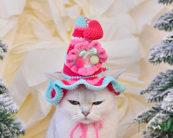 Whimsical Wizardry: Festive Pet Hat with Cherry Charm