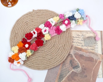 crochet flowers cat hat knit flowers pet collar,cat  and small dog hat cat Accessories Dog Accessories cute hats for cat cute collars