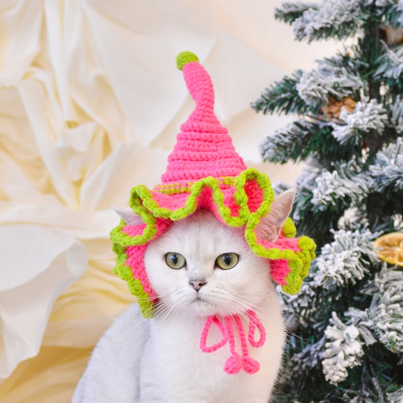 Enchanting Elegance: Sparkling Pink Christmas Hat for Pets image 5