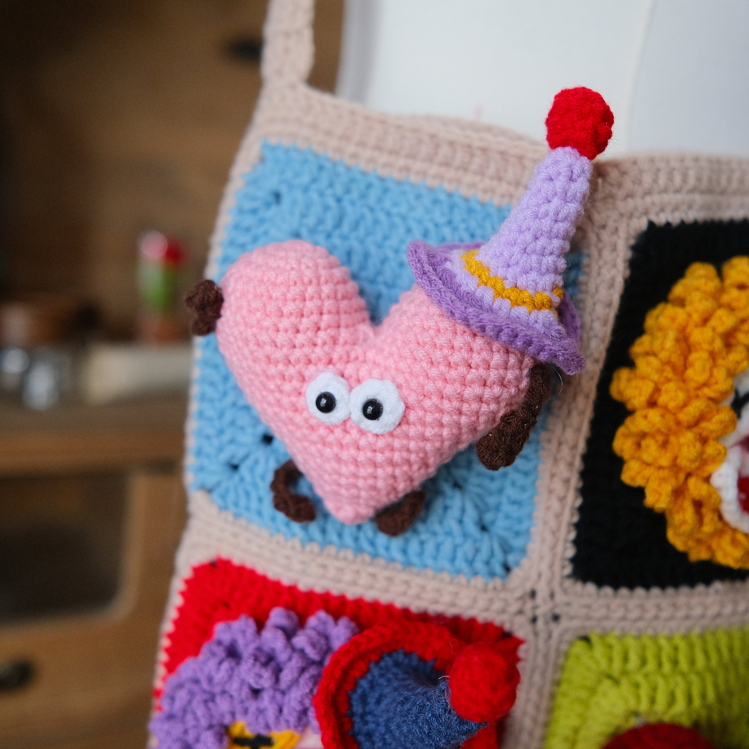 Vibrant Clown Quartet Crossbody Bag: Carry the Carnival with You!Valentine's Day Heart Edition|Crochet accessory bag|Handcrafted crochet bag