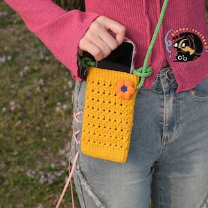Bolso para teléfono móvil con flores de ganchillo hecho a mano, monedero, bolso cruzado, bolso cruzado de ganchillo, producto terminado, regalos para ella
