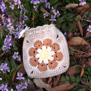 crochet coin purseGranny Square Crochet PouchSmall Drawstring Pouchcoin purse key casecoin purse walletWallet gift, Christmas gift Brown