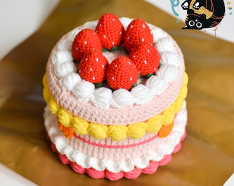 Adorable Strawberry Cream Cake Crochet Box - Perfect for Storage and Décor!