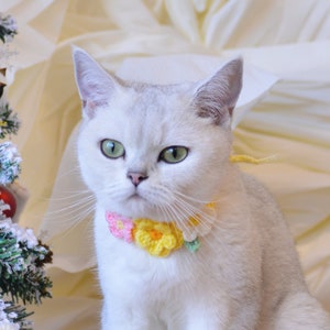 Whisker Wonderland: ¡Collar navideño para mascotas hecho a mano con radiantes flores de color amarillo y rosa!