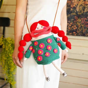 Handgefertigte Häkelpuppe Umhängetasche, Einzigartige Handgefertigte Geldbörse für Kinder und Erwachsene, Boho Stil, personalisiertes Geschenk - Umweltfreundliche Handwerker Tasche