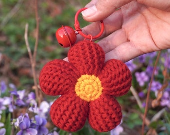 Handmade Crochet Red Flower Keychain - Add a Blooming Touch to Your Keys!