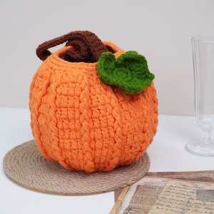 May include: Orange knitted pumpkin with a green felt leaf, perfect for fall decor or trick-or-treating.