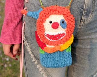 Handmade Crochet clown mobile phone bag, coin purse, crossbody bag, crochet purse crossbody bags, finished product, summer bag, clown purse