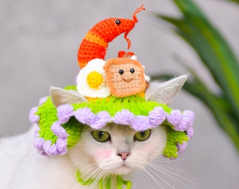 Whimsical Breakfast Bonanza: Crocheted Pet Hat for Festive Fun
