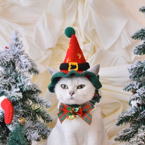 Furry Festivities: Handcrafted Christmas Pet Ensemble for Cats Dogs|Pet Christmas outfit|Pet Christmas costume|Cat hat|Holiday cat outfit