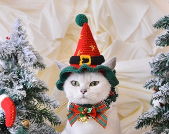 Furry Festivities: Handcrafted Christmas Pet Ensemble for Cats Dogs|Pet Christmas outfit|Pet Christmas costume|Cat hat|Holiday cat outfit