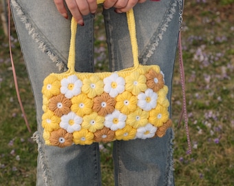 Crochet flowers Top handle Bag,Handmade flowers Bag,Knitted flowers Bag,crochet purse top handle bags finished product,gifts for her