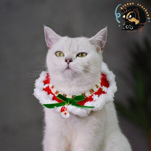 Acogedor collar navideño para mascotas con dije de Papá Noel: accesorio festivo para gatos y perros pequeños/disfraz navideño/atuendo navideño para mascotas