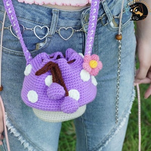 Lila Pilz Tasche gehäkelt, Handgemachte Tasche, Gestrickte Pilz Tasche, gehäkelte Geldbörse Crossbody Taschen fertiges Produkt, Geschenke für sie