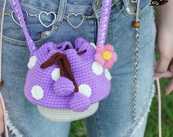 crochet purple mushroom bag, Handmade Bag, Knitted mushroom Bag, crochet purse crossbody bags finished product, gifts for her