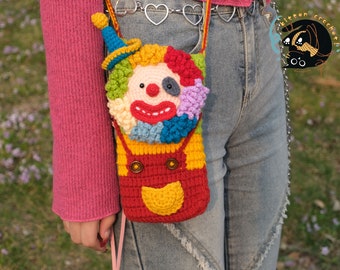 Crochet clown crossbody bag, crochet clown purse crossbody bags, finished product, summer bag, coin purse，mobile phone bag