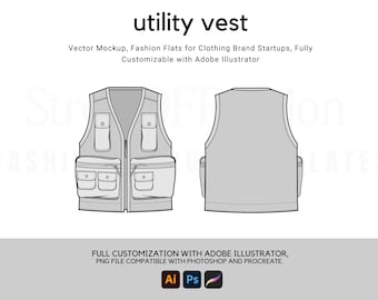 Streetwear Utility Vest Mockup: Fashion Design Tech Pack