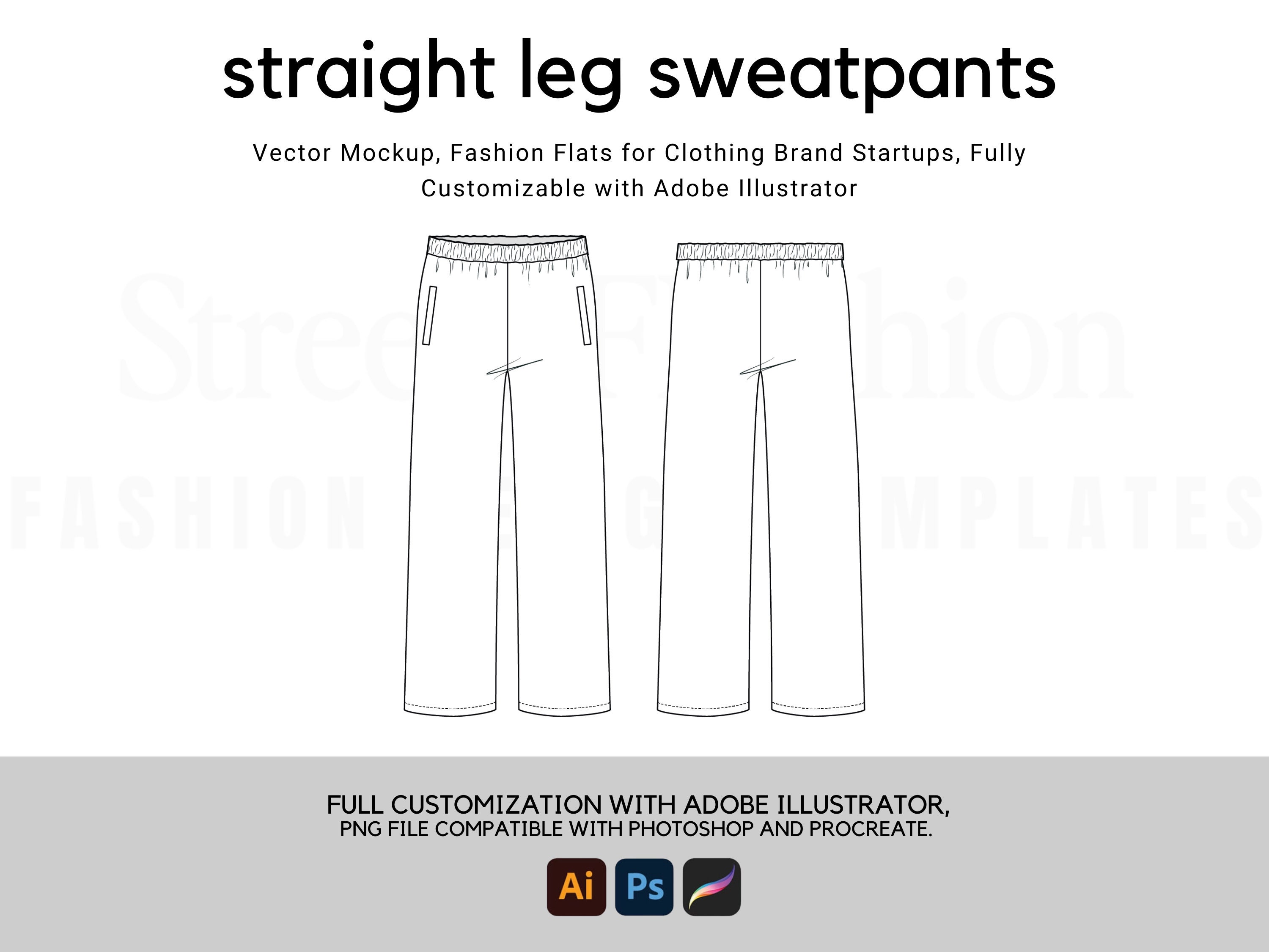 Cuff Sweatpants Flat Technical Drawing Illustration Five Pocket Classic  Blank Streetwear Mock-up Template for Design Tech Packs CAD Joggers Stock  Vector