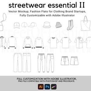 Streetwear Essential II Kollektion Vektor Adobe Illustrator Tech Pack Mock-up Vorlage Download Datei