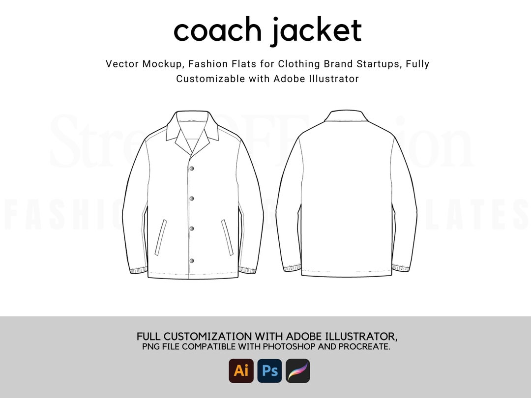 Coach Jacket Flat Technical Drawing Illustration Classic Blank ...