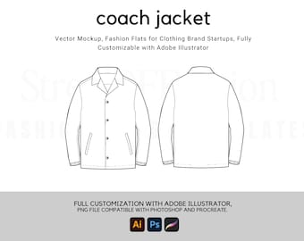 Coach Jacket Flat Technical Drawing: Streetwear Design Template
