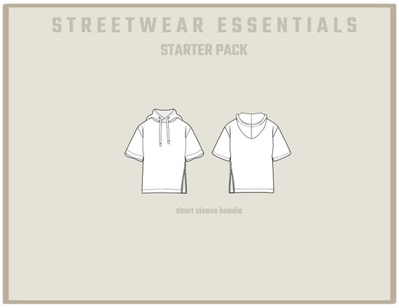 Short Sleeve Hoodie Flat Technical Drawing Illustration Blank - Etsy