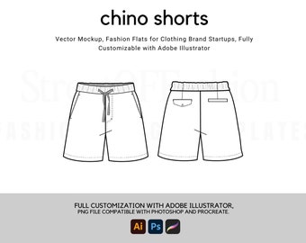 Chino Shorts Flat Technical Drawing Illustration Classic Blank Streetwear Mock-up Template for Design Tech Packs CAD