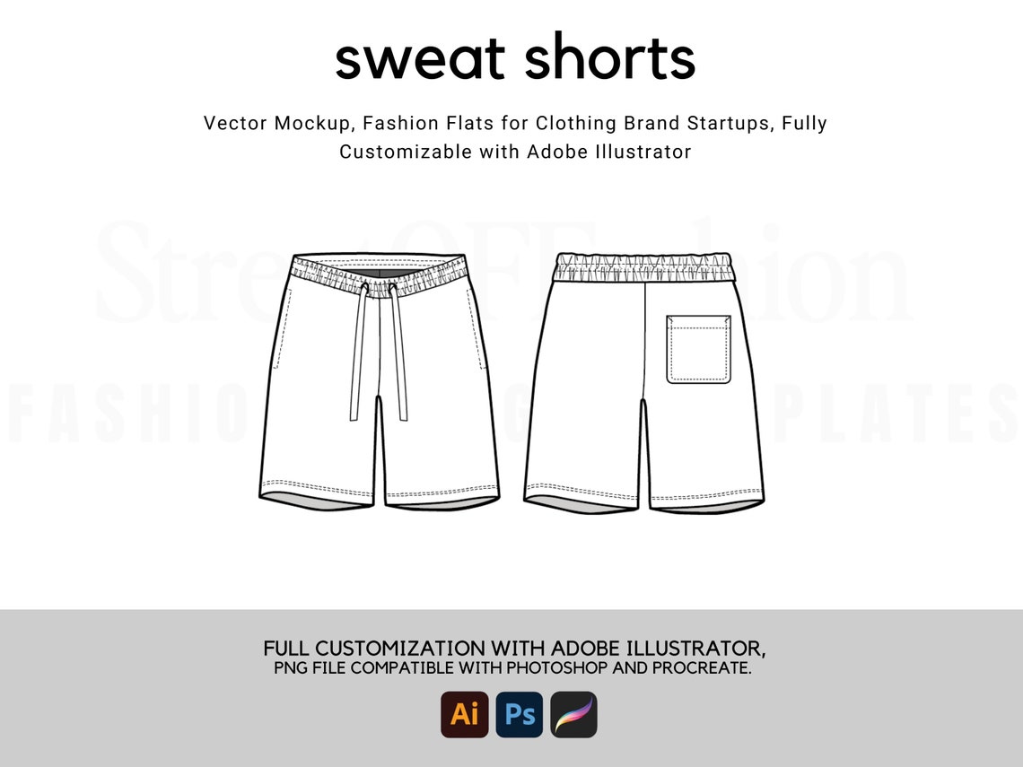 Sweatshorts Flat Technical Drawing Illustration Classic Blank ...