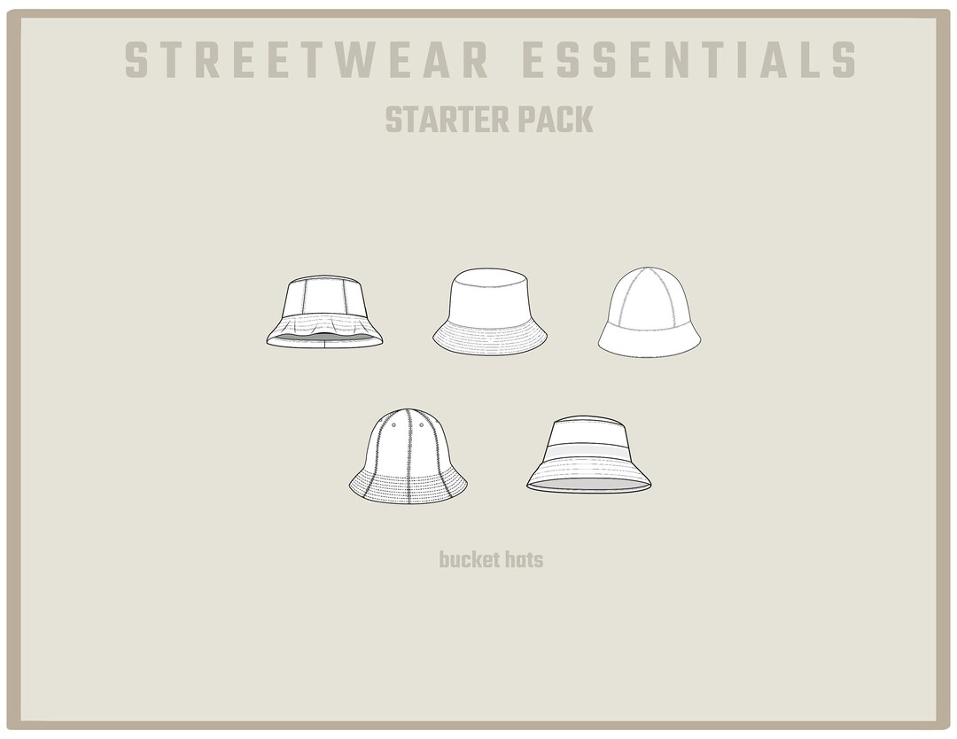 Bucket Hats Flat Technical Drawing Illustration Classic Blank Etsy