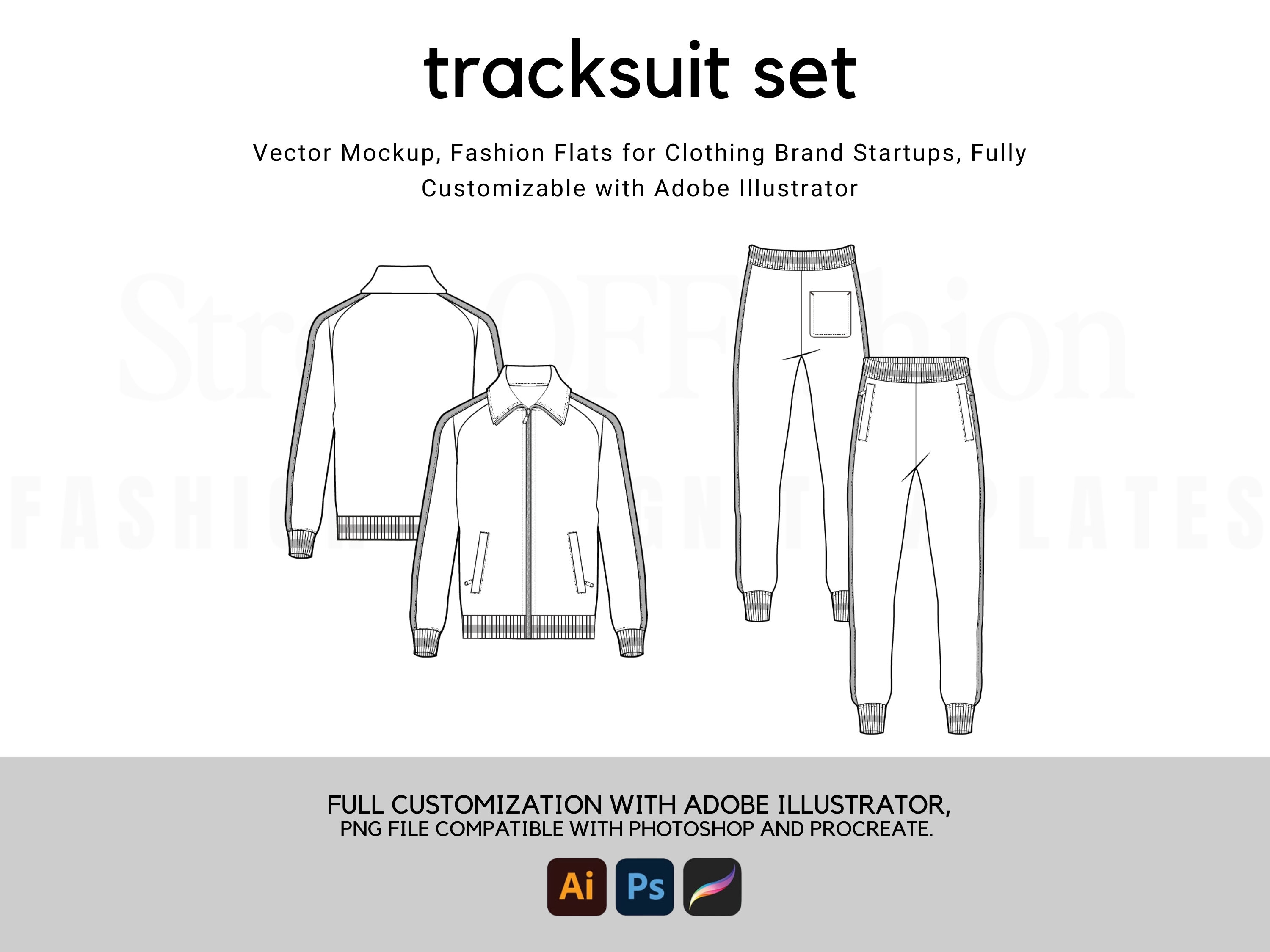 Tracksuit Flat Technical Drawing Illustration Classic Blank Streetwear Mock up Template for Design Tech Packs CAD Etsy UK