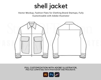 Shell Jacket Technical Drawing: Streetwear Design Template