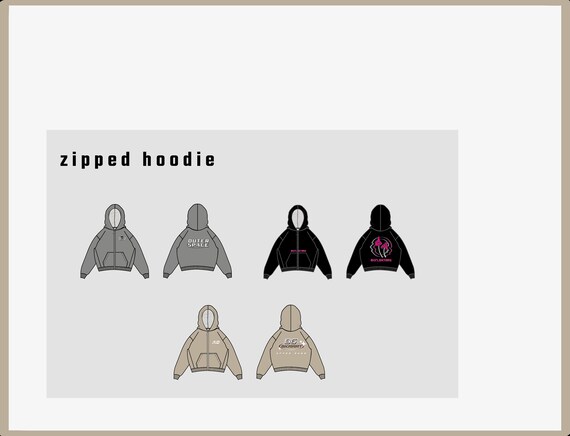 Zipped Hoodie Flat Technical Drawing: Streetwear Mock-up Template