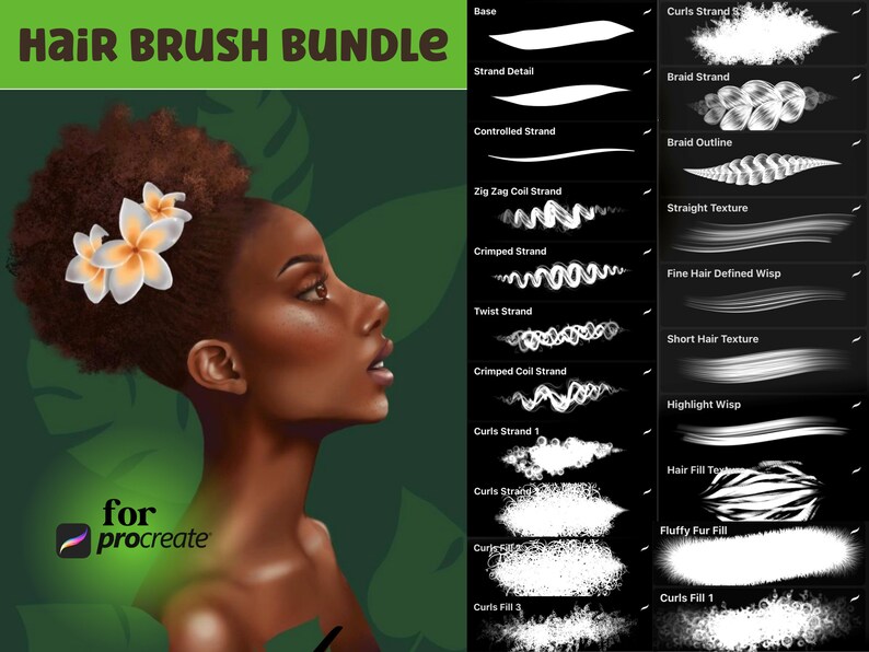 21 Procreate Hair Brushes Bundle Brush Bundle Hair Afro Etsy