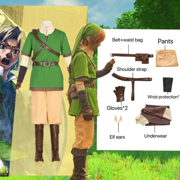 Leyenda de Zelda Link Cosplay: Ocarina of Time Tears of the Kingdom, Breath of the Wild / Elf Cosplay - Disfraz/regalo perfecto de Halloween