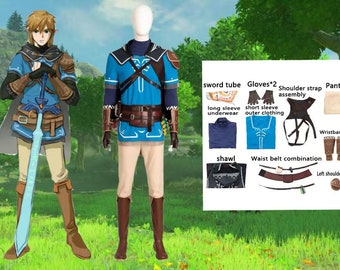 Legend of Zelda Link Cosplay: Tears of the Kingdom, Champion's Tunic for Link Breath of the Wild | Elf Cosplay  Halloween Costume Gifts