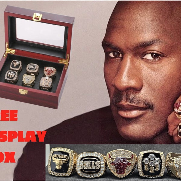 Michael Jordan 6 Cup Ring Chicago Bulls *BONUS DISPLAY BOX* Geburtstag Weihnachten Jubiläum Geschenk Basketball Fan Ring