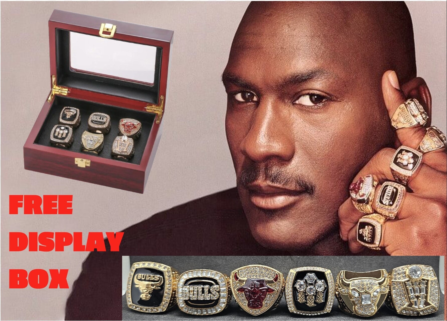 Michael Jordan 6 Championship Rings Chicago Bulls BONUS DISPLAY