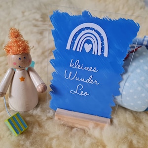 Acrylschild Acrylkarte Geburt kleines Wunder | individualisierbar | Junge Boy Mädchen Girl | Baby Geburt | Holzklotz