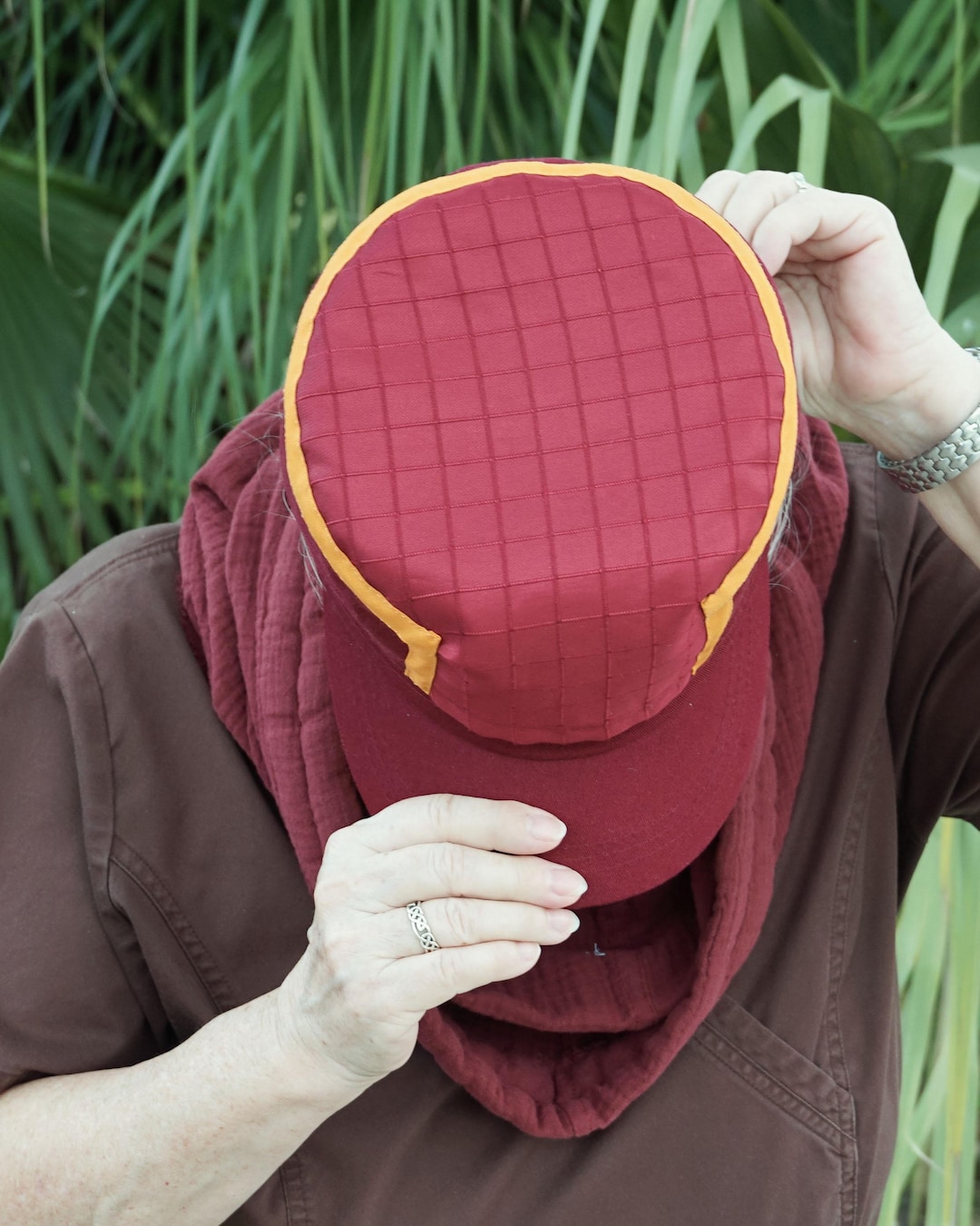 Sci-fi Ferrix Cap, Burgundy Waffle Grid With Orange Accents - Cosplay ...