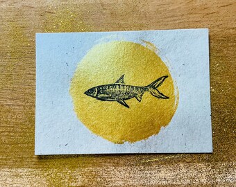 Postkarte gold „Fisch“