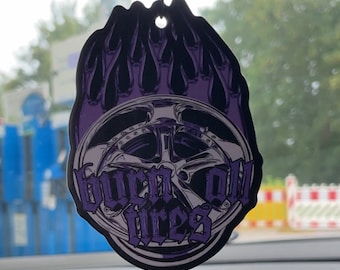 BURN ALL TIRES" JDM Car Air Freshener with Blueberry Scent