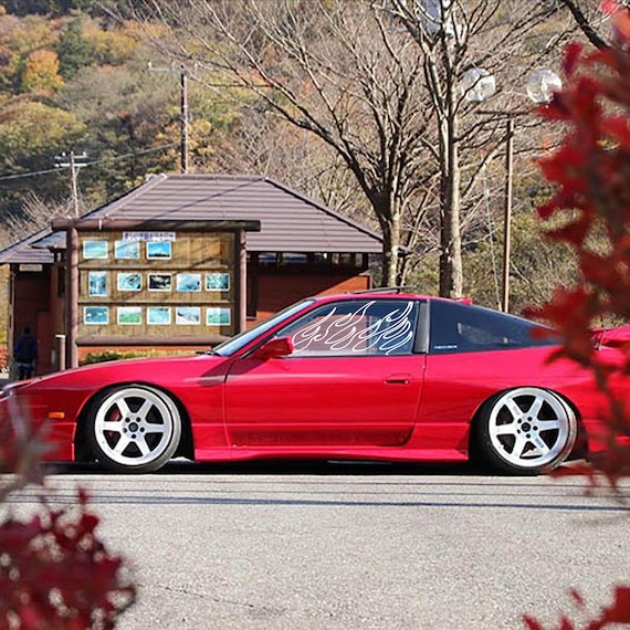 Doorwindow Flames" Custom Made Vinyl Side Window Decals in White JDM